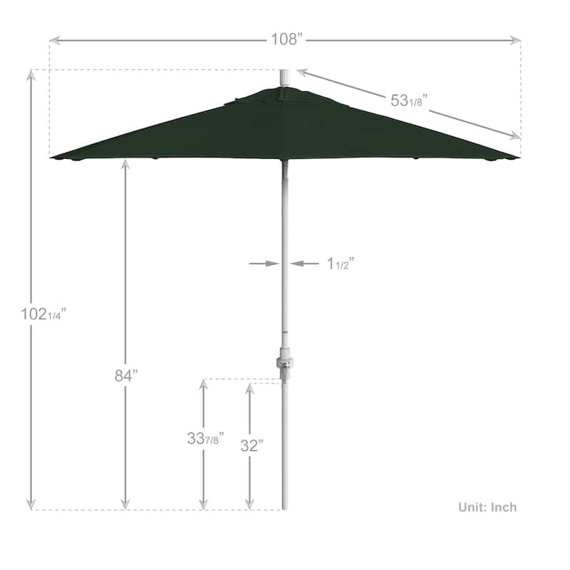 California Umbrella 9' Rd.Crank Lift, Collar Tilt, Aluminum Pole, Fiberglass Rib Patio Umbrella, White Finish, Sunbrella Fabric