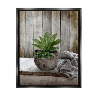 Stupell Cozy Rustic Potted Plant Framed Floater Canvas Wall Art Design ...