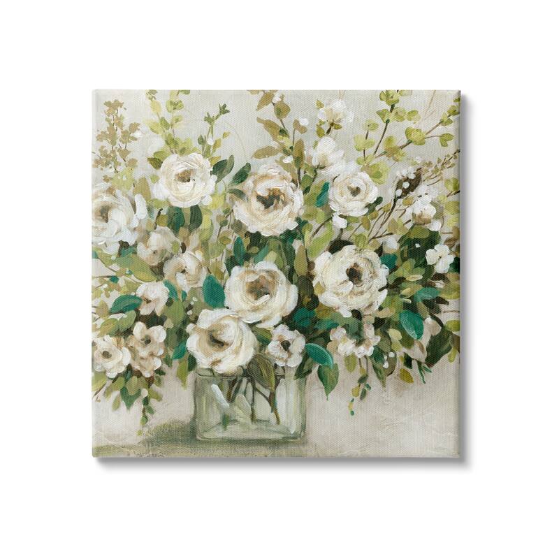 Stupell Abstract White Rose Blossom Bouquet Floral Vase Canvas Wall Art