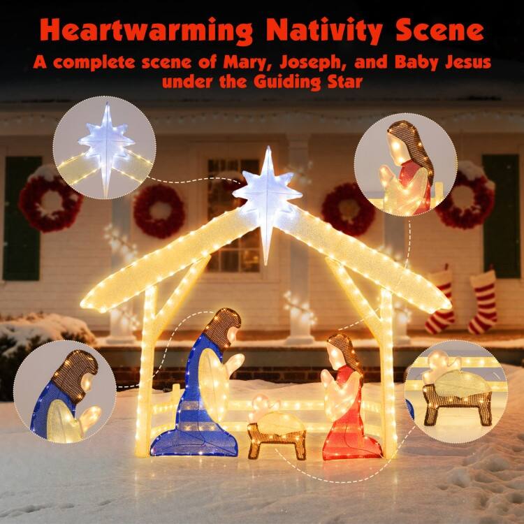 Multi-Color Metal Fabric Lighted 4ft Christmas Nativity Set with 272 LEDs - Multi Color - 4.7ft x 11" x 4 ft