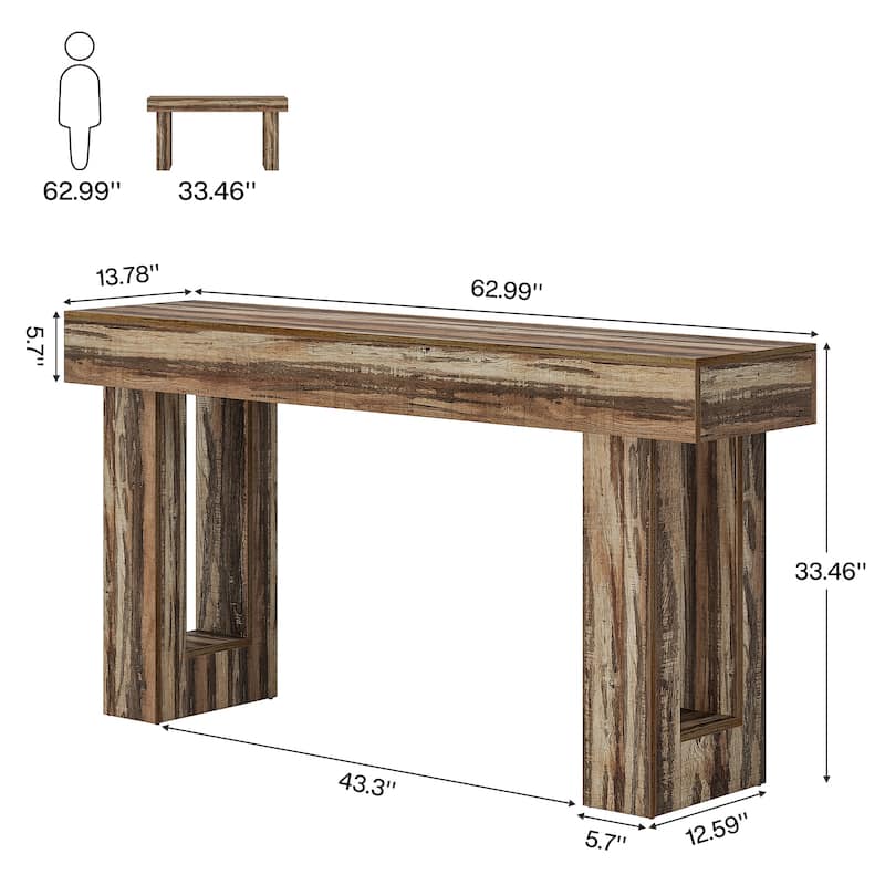 Farmhouse Console Table, 63-Inch Long Narrow Sofa Table Behind The Couch