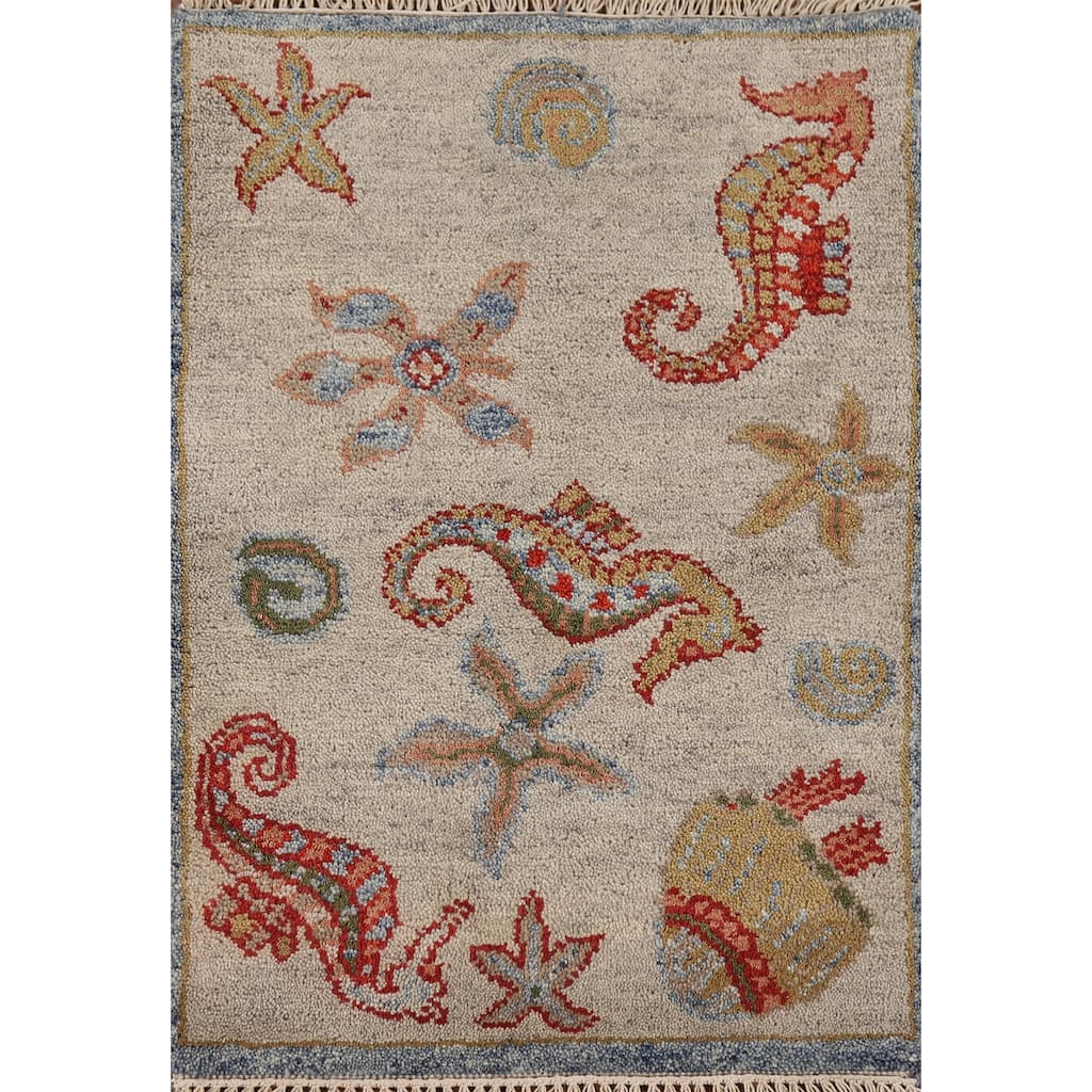 Animals Design Art Deco Accent Rug Handmade Oriental Wool Carpet - 2'0" x 3'0"