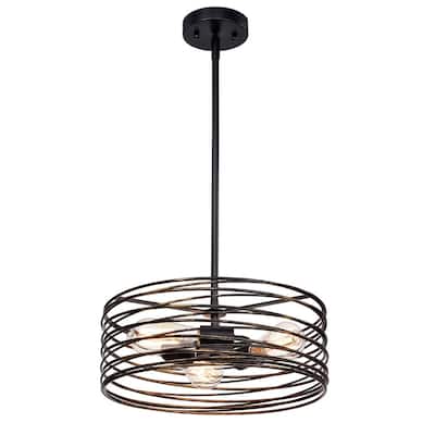 Farmhouse 3 Light Ceiling Spiral Antique Gold Pendant Light - Matte Black