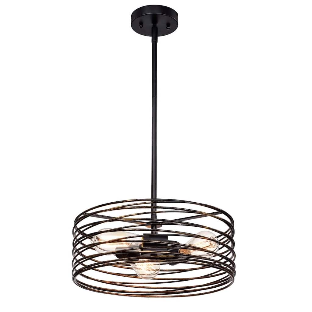 Farmhouse 3 Light Ceiling Spiral Antique Gold Pendant Light - Matte Black