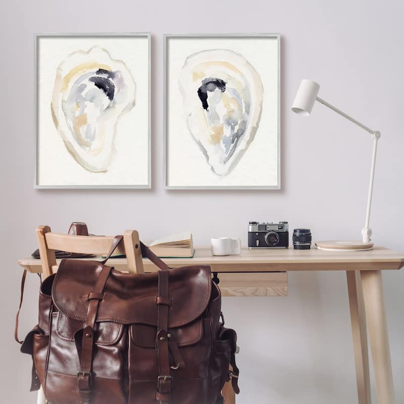 Stupell Abstract Watercolor Detail Oyster Clam Shell Framed Wall Art - Beige