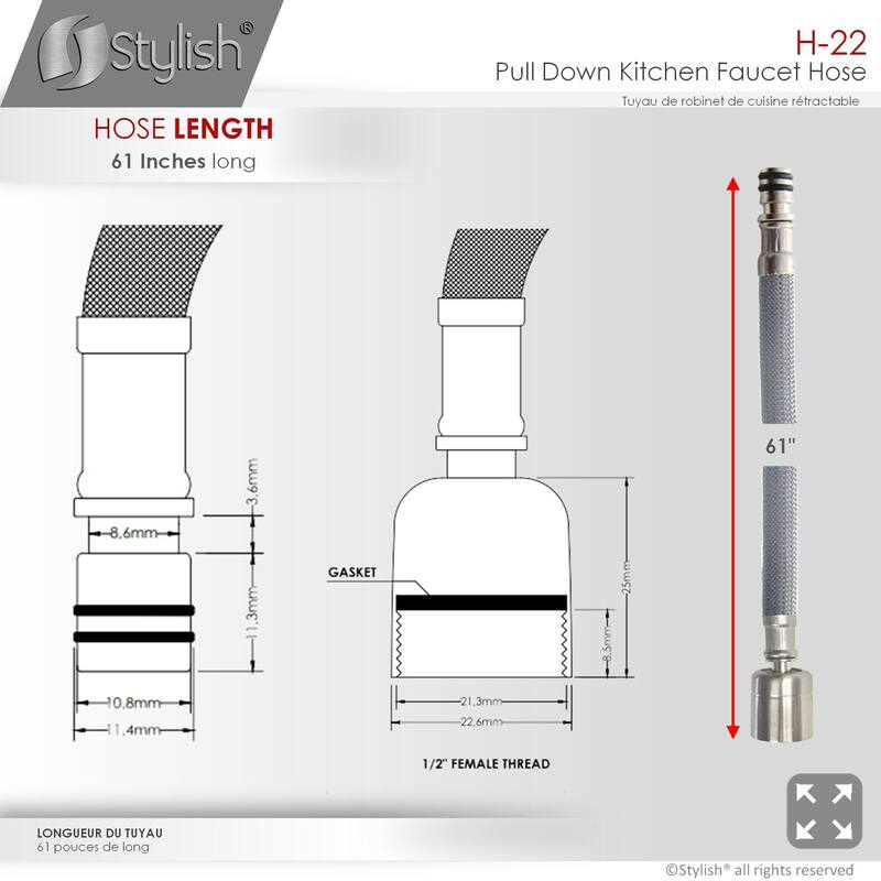 STYLISH 61 Inch Grey Pull Down Kitchen Faucet Hose