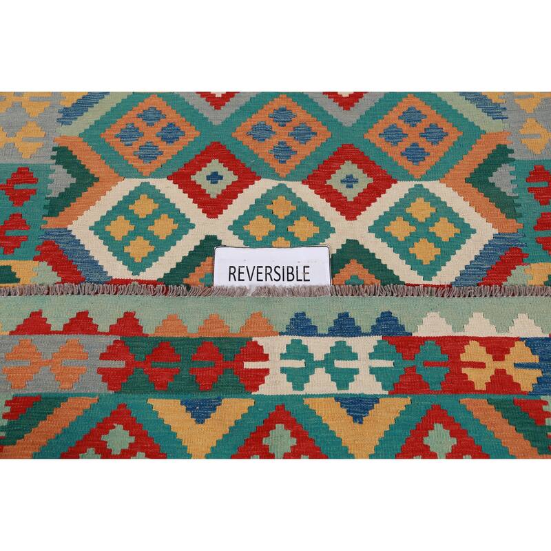 Hand Woven Oriental 100% Wool Carpet Southwestern Geometric Multi-Colored Kilim Area Rug - 8' 4'' X 5' 8''