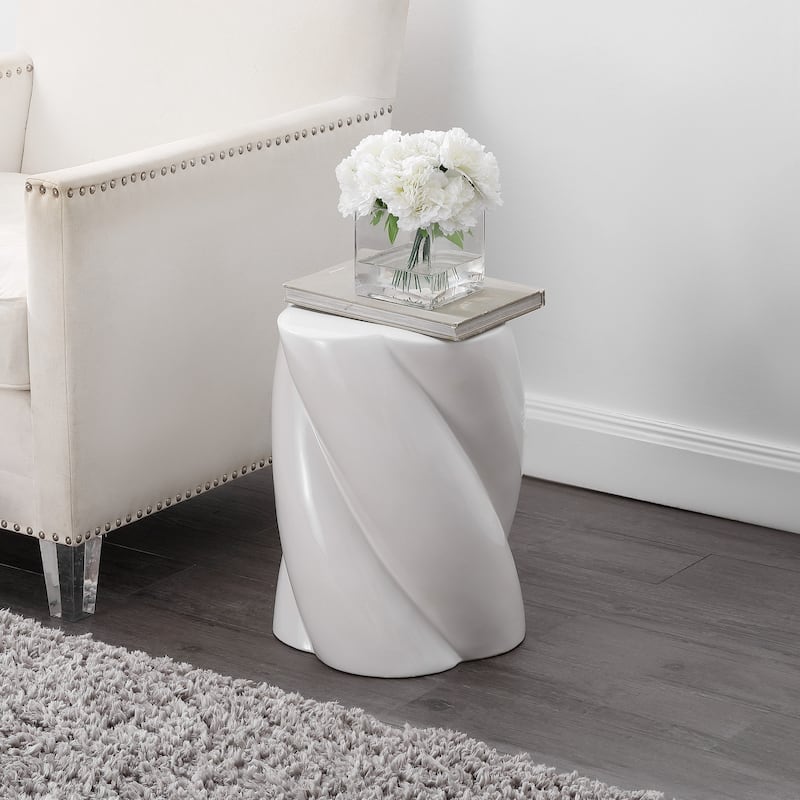 Yves 18" Modern Minimalist Rope Twist Ceramic Indoor/Outdoor Garden Stool, By JONATHAN Y