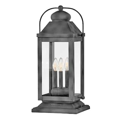 Hinkley Anchorage Collection Three Light 12V 3.50W LED Low Voltage Outdoor Large Pier Mount Lantern, Aged Zinc