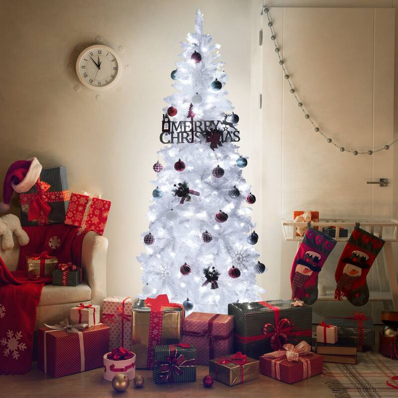 VEIKOUS 6.5FT/7.5FT Pre-Lit LED Artificial Christmas Tree Pencil