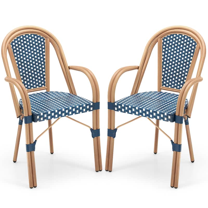 Gymax Outdoor French Bistro Chairs 2 PCS w/ Armrests Galvanized Metal