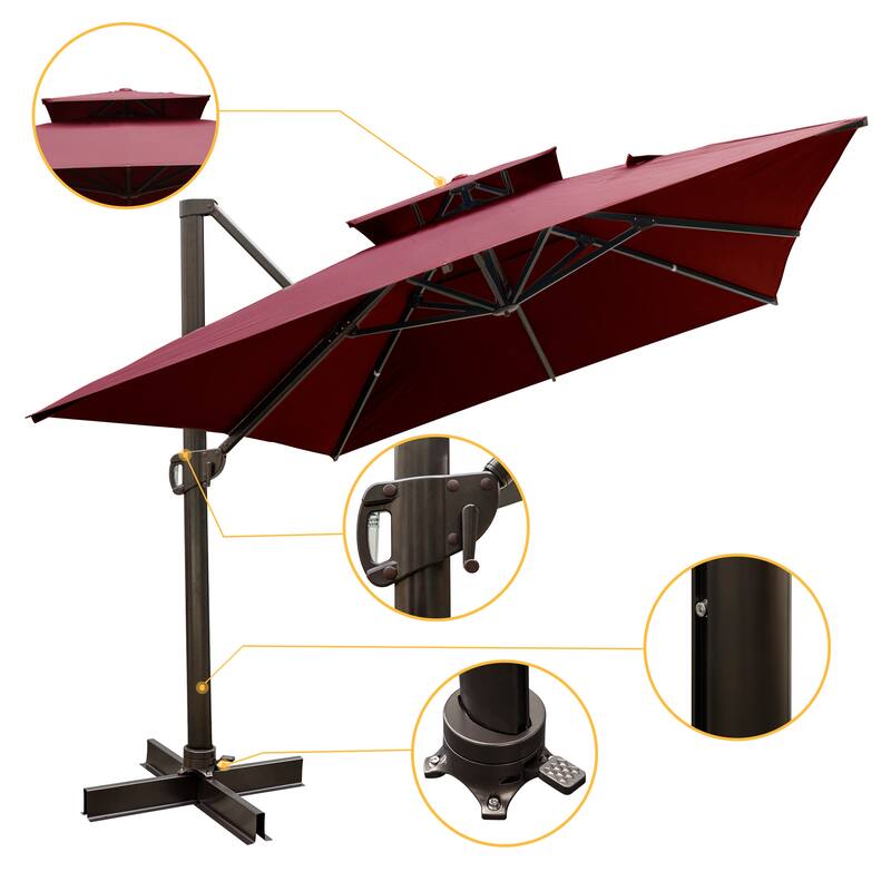 10 x 13 Feet Double Top Outdoor Patio Offset Cantilever Umbrella with NO Base
