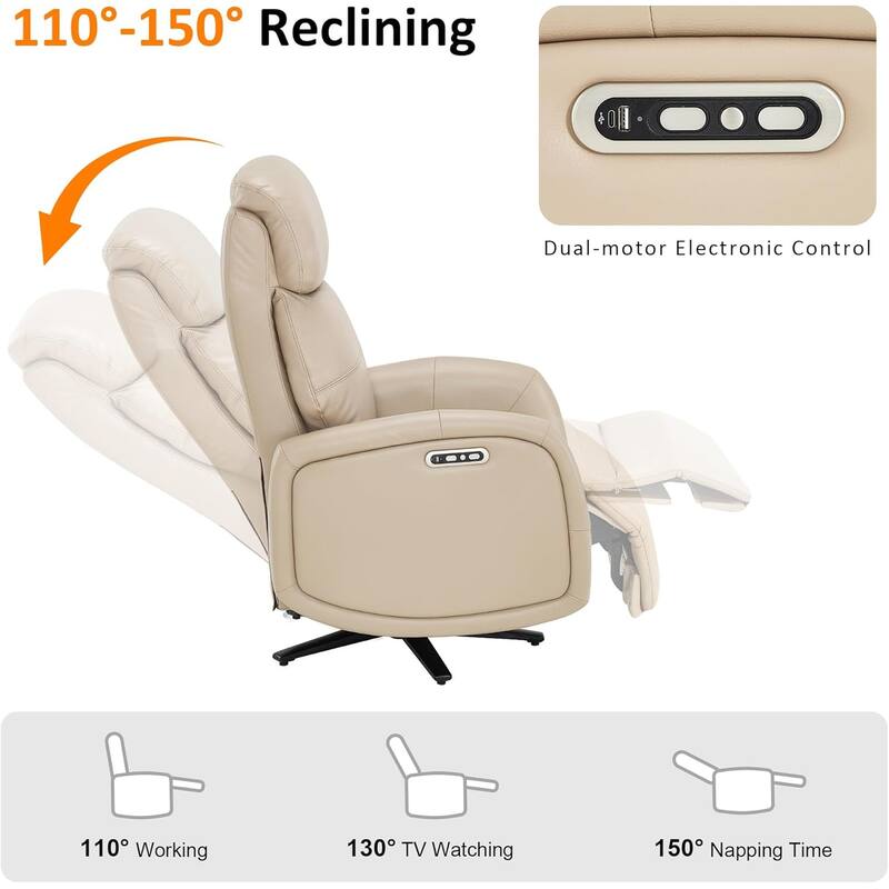MCombo Dual Motor Power Recliner Chair for Adults, Modern Faux Leather Electric Swivel Recliner with USB Charging
