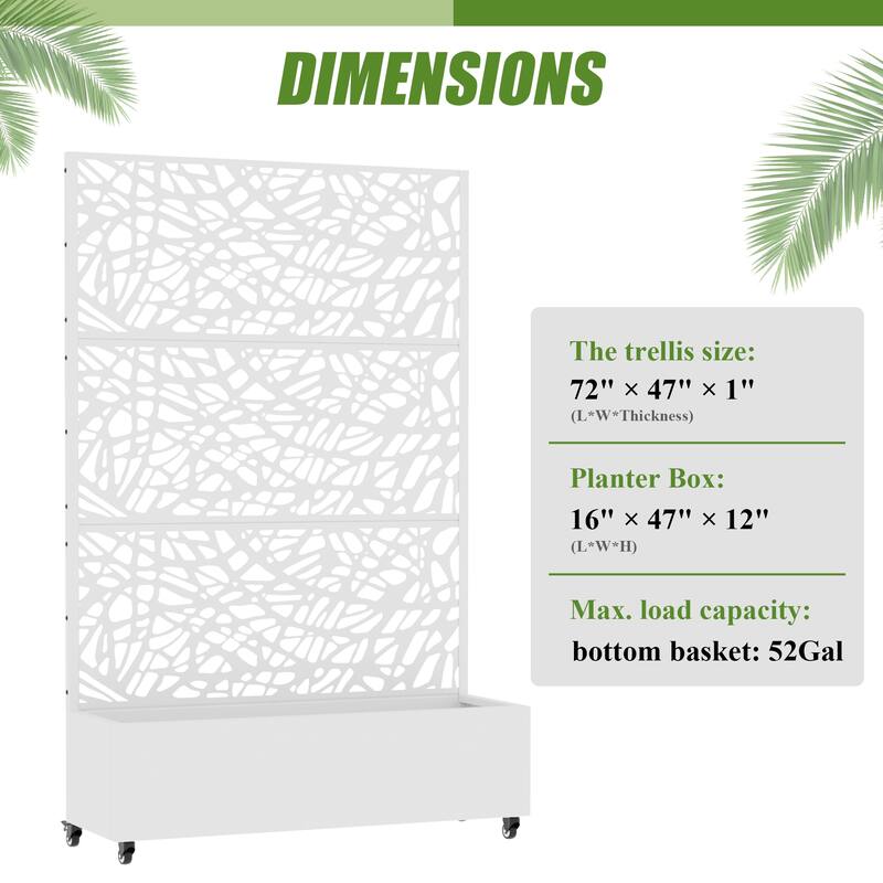 Metal Galvanized Planter Box with Trellis Privacy Screen Lockable Wheels