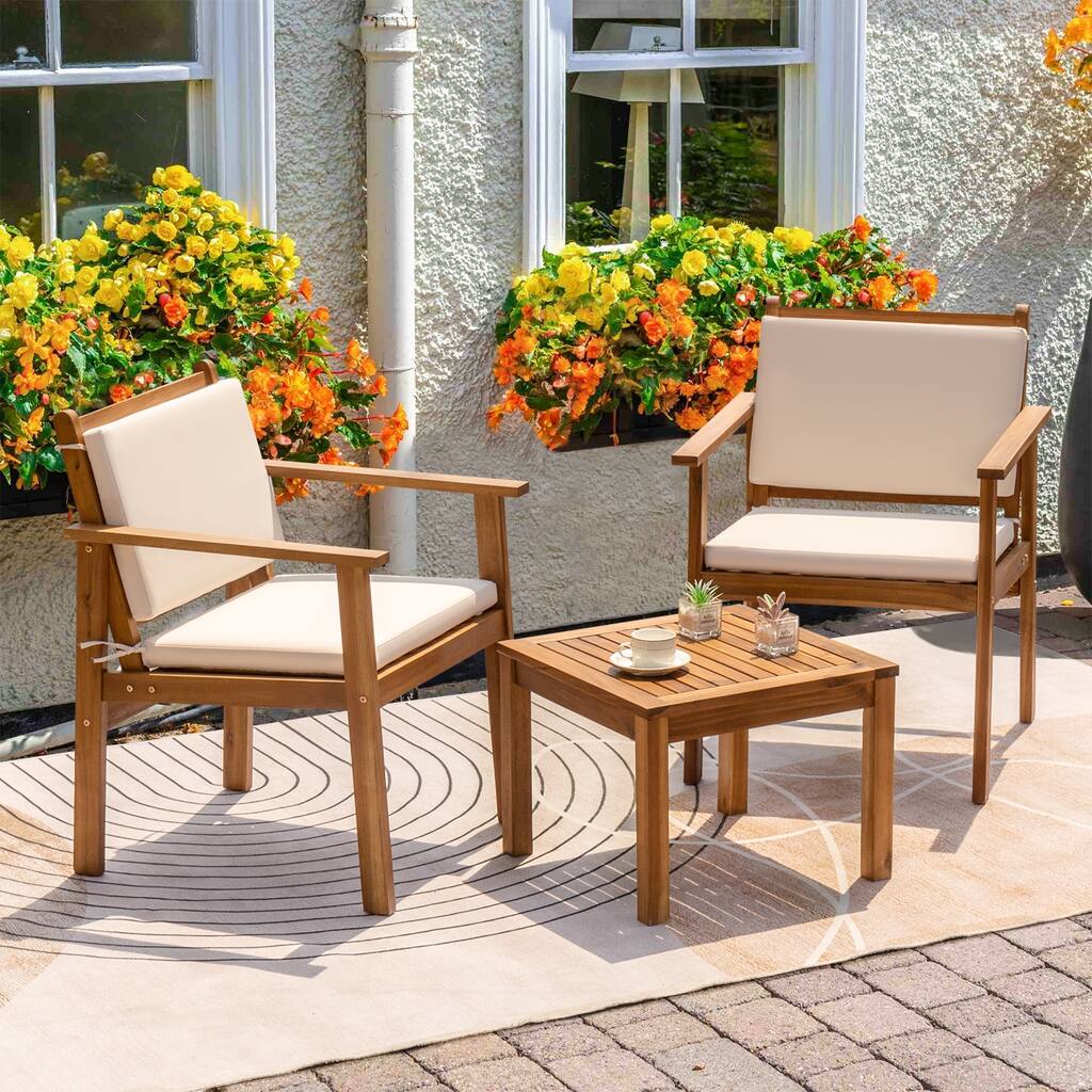 Furniwell Patio Set Acacia Wood Furniture Conversation Seat with Table