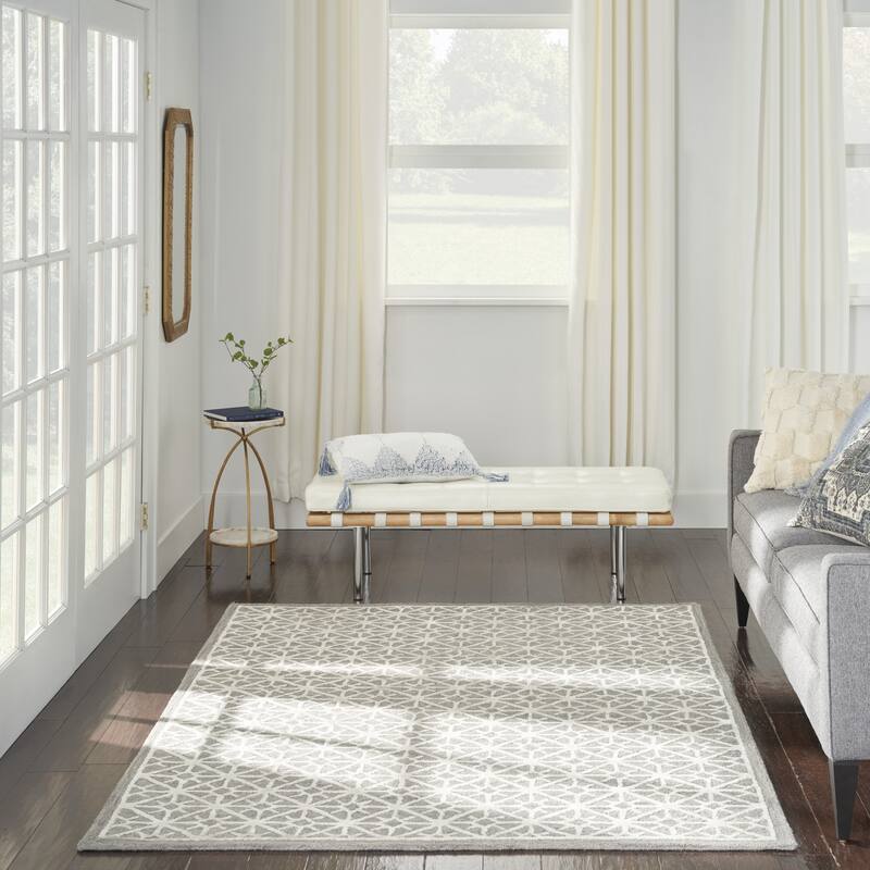 Leja Hand Tufted Geometric Area Rug By HomeRoots - 4' x 6'