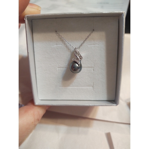 9-10 MM Tahitian Cultured Pearl Diamond Swirl Drop Necklace in 