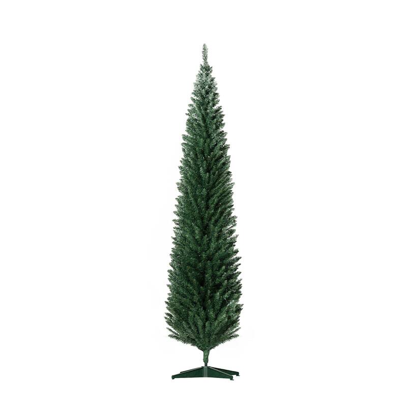 8ft Slim Pencil Artificial Christmas Tree with 618 Branch Tips and Plastic Stand - Green