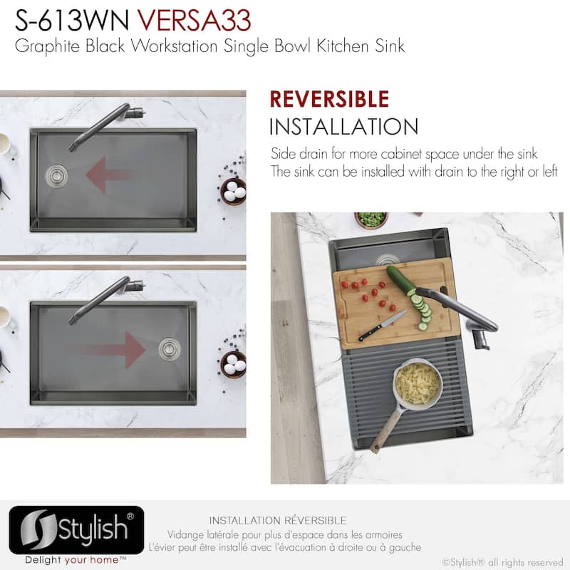 Versa33 Undermount 33" Single Bowl Stainless Steel Kitchen Sink - 33" x 19" x 10"
