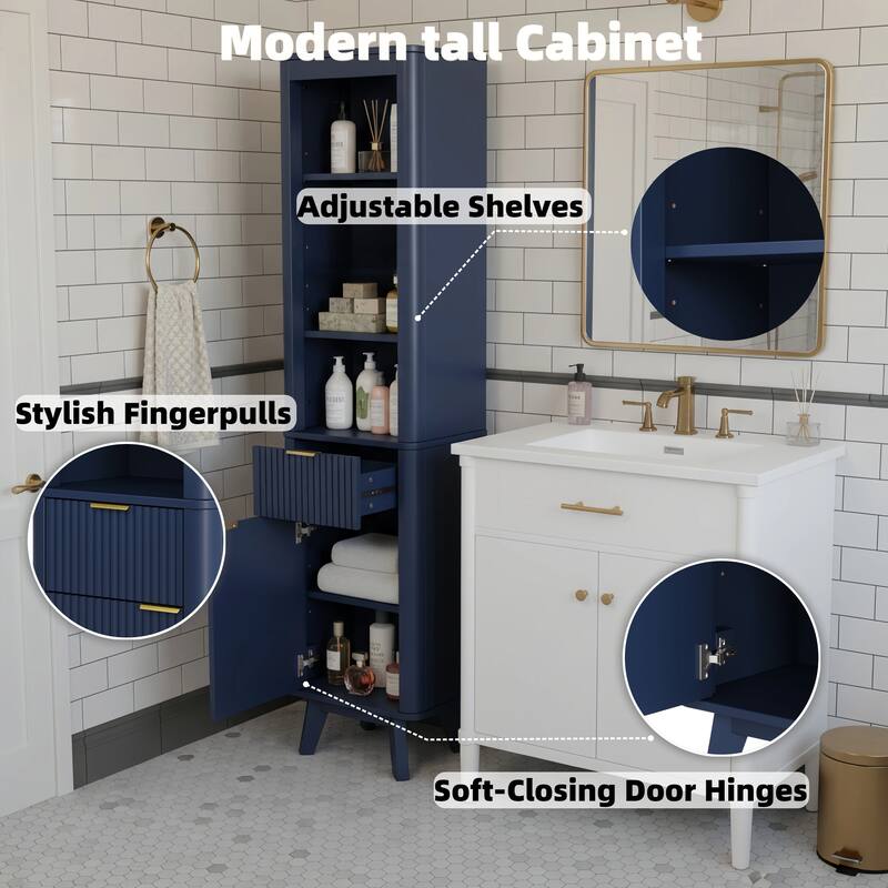 68" H Tall Bathroom Storage Cabinet with Adjustable Shelves and One Drawer & Door, Storage Cabinet for Bathroom, Living Room