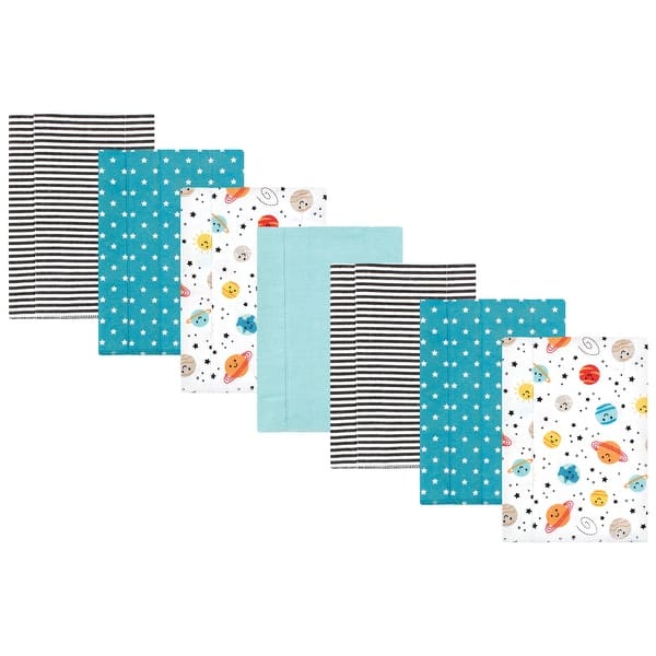 slide 1 of 1, Hudson Baby Infant Boy Cotton Flannel Burp Cloths, Happy Planets 7 Pack, One Size - Happy Planets 7 Pack - One Size One Size - Happy Planets 7 Pack