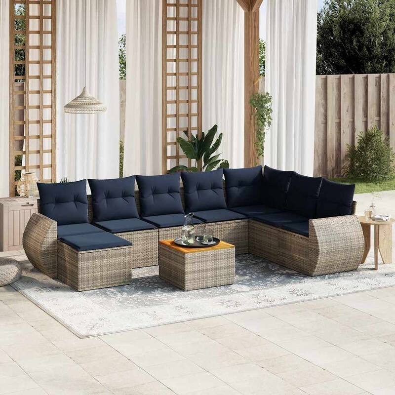 vidaXL 9 Piece Patio Sofa Set with Cushions Gray Poly Rattan - 117.3x33.5x74