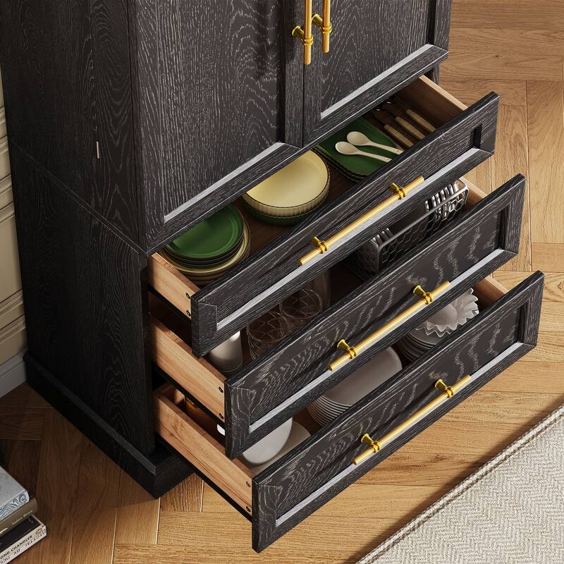 Roomfitters 78" Tall Farmhouse Kitchen Pantry Cabinet with 8 Door Shelves & 3 Large Drawers