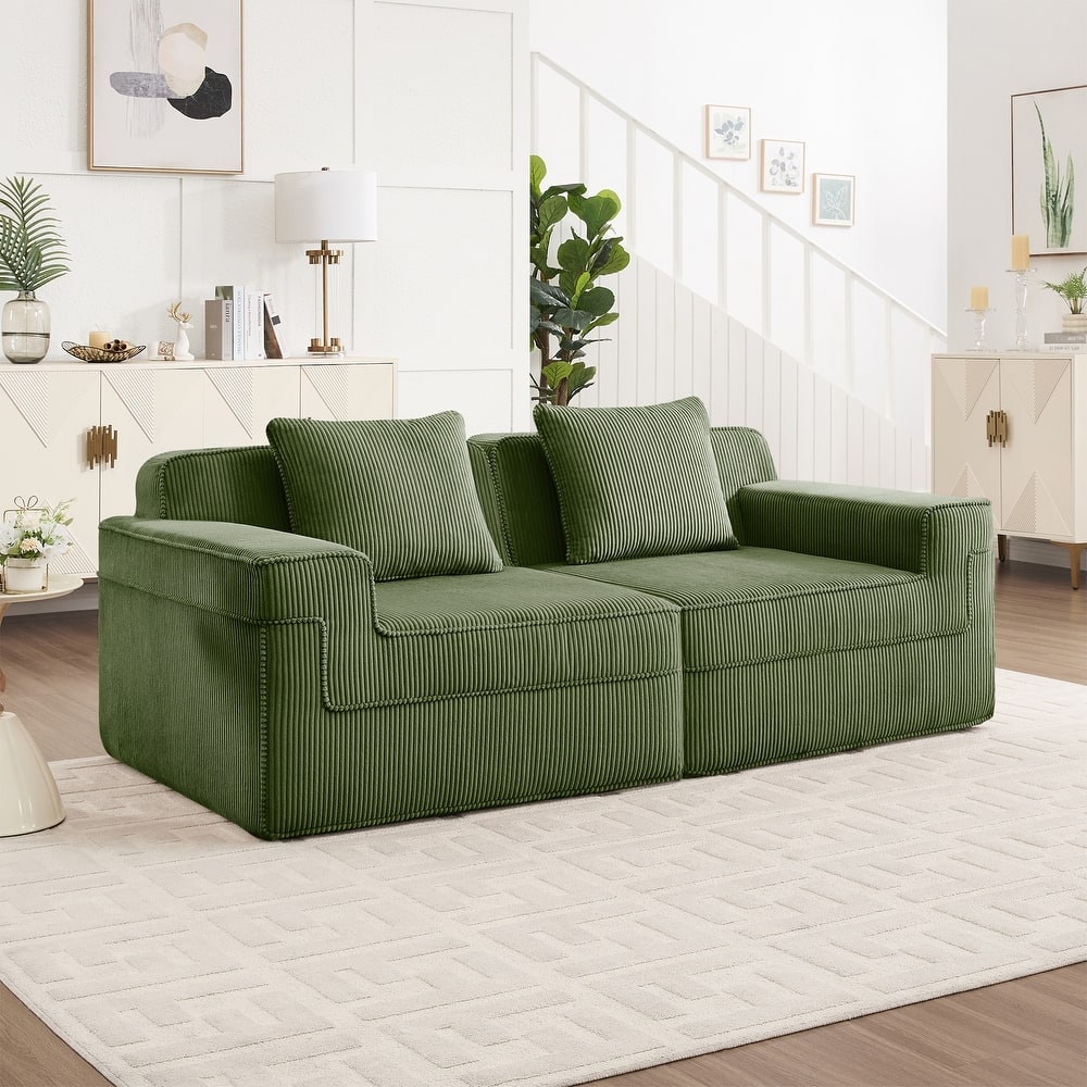 2-Seater Loveseat Boneless Sofa Couch with Deep Seat, Comfortable Modular Sofa Couch with Throw Pillows