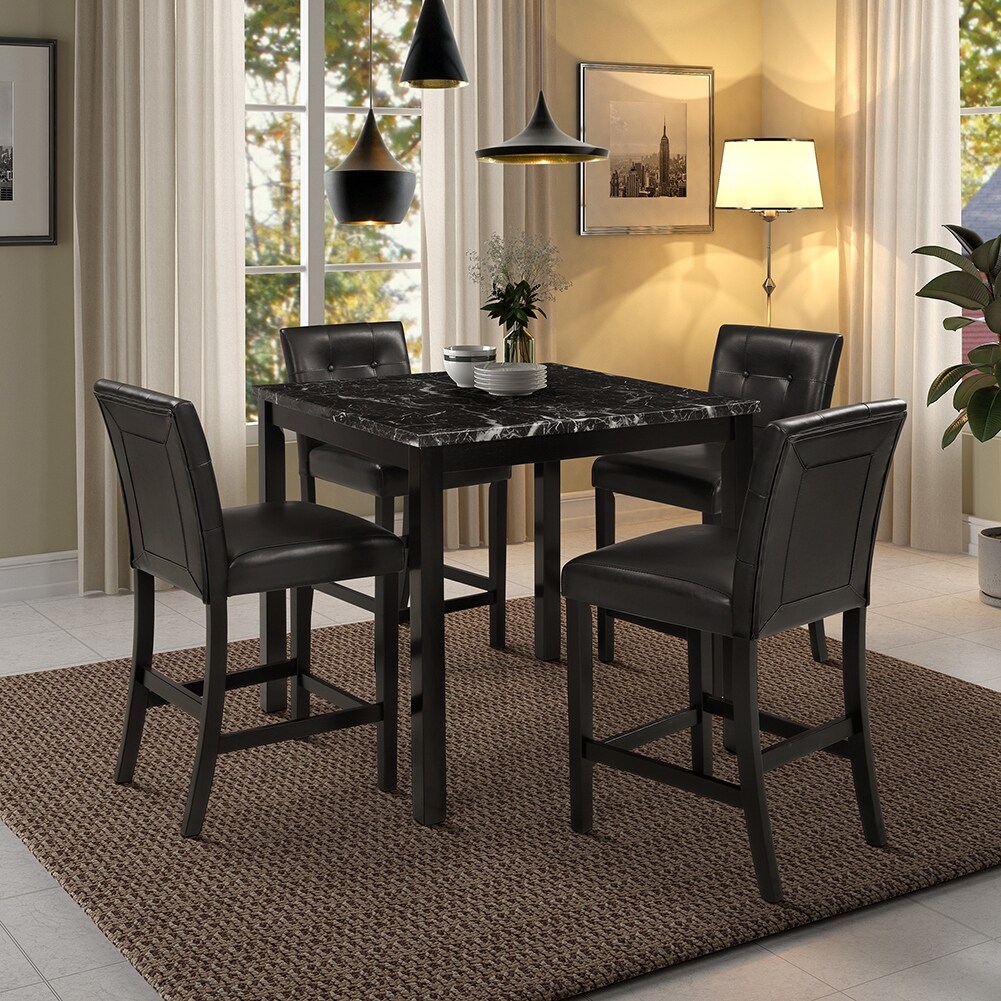 5-Piece Kitchen Table Set Marble Top Counter Height Dining ...