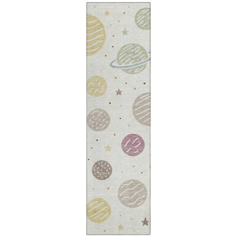 Machine Washable Indoor/ Outdoor Modern Planets Chantille Rug