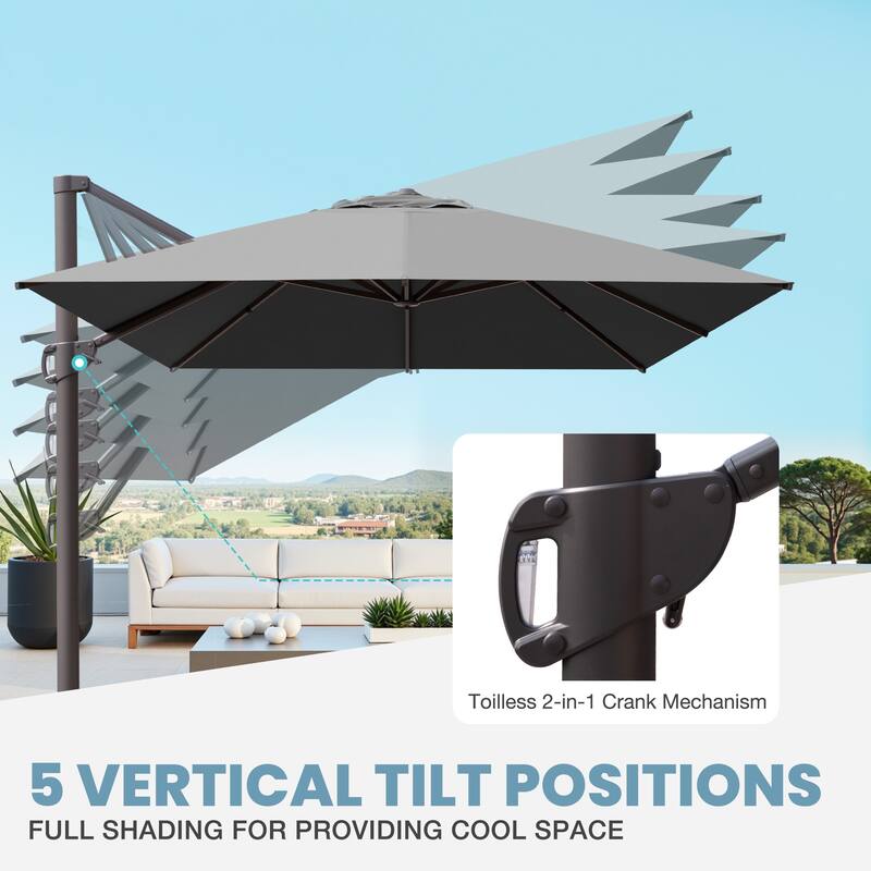 VredHom 10x13FT Patio Cantilever Umbrella Outdoor Offset Umbrella 360-Degree Rotation
