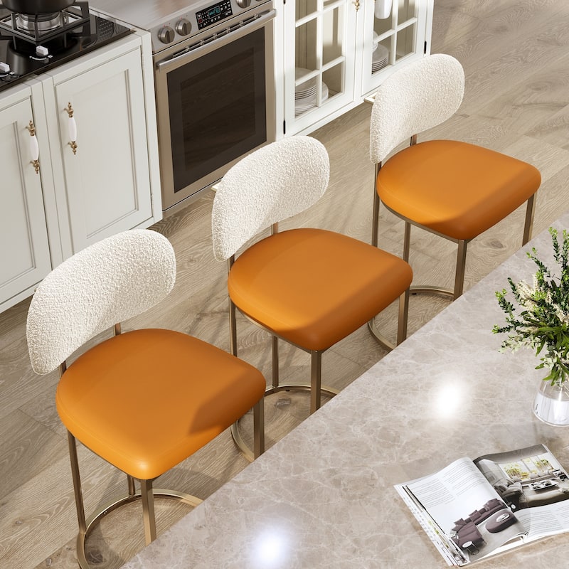 1 Piece 24'' Bar Modern PU and Chenille Bar Stools, Counter Height Bar Chairs for Kitchen Island Dining Room