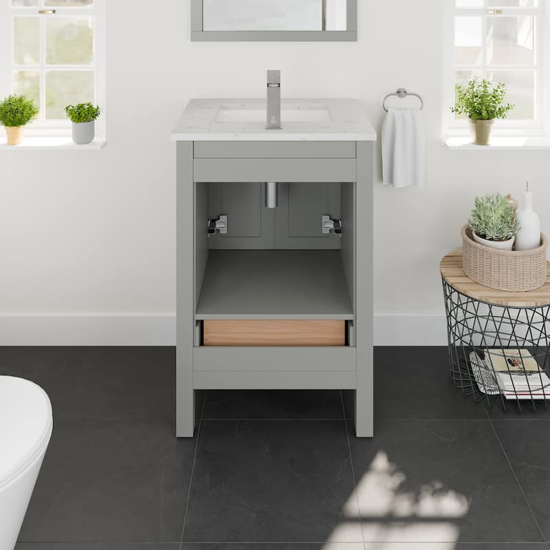 London 24"W Bath Vanity with Carrara Quartz Top & Undermount Sink