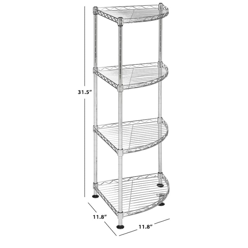 SAFAVIEH Storage Kirti 4-Tier Chrome Wire Corner Rack - 11.8" x 11.8" x 31.5" - 12Wx12Dx31H