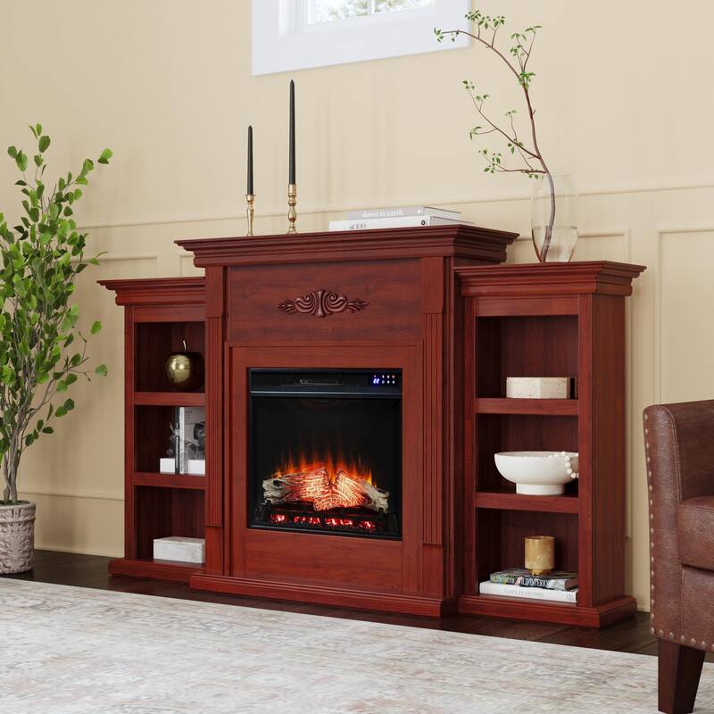 SEI Furniture Gracewood Hollow Womack 70-inch Mahogany Electric Fireplace with Bookshelves - N/A - Brick Accent Firebox