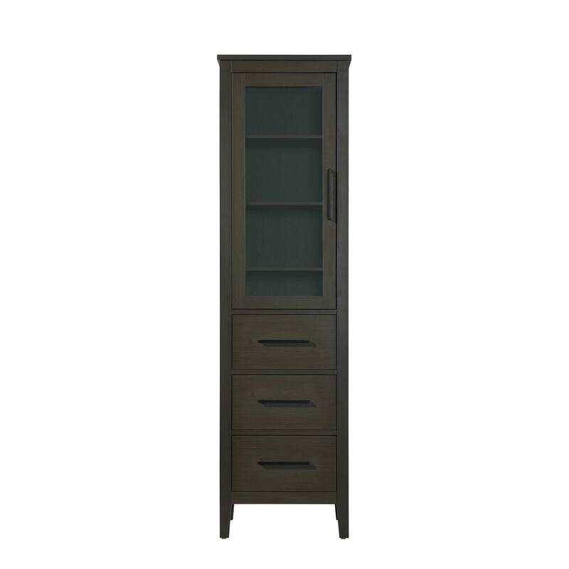 Laura 16-28 Inch Bath Storage Glass Cabinet - Mocha Brown - 20"