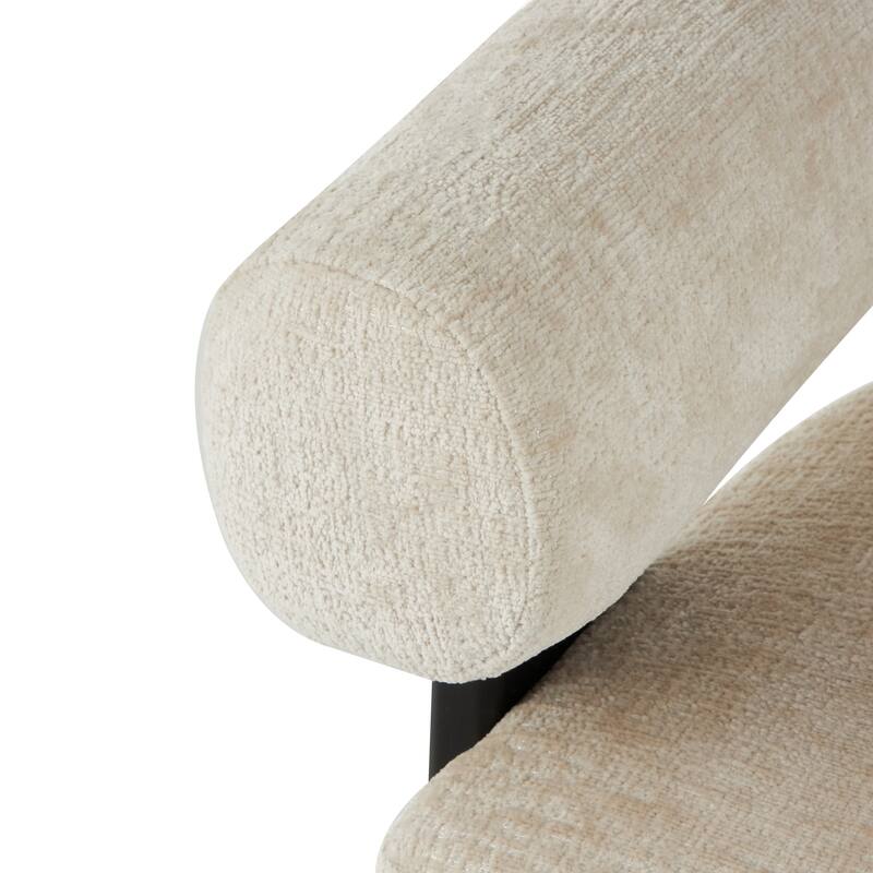 Beige Polyester Living Room Accent Chair with Black Wood Support