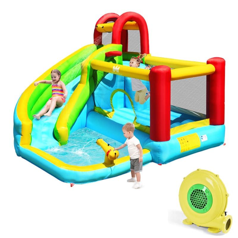 Inflatable Kids Water Slide Jumper Bounce House Splash Water Pool - Colorful - W/ 480W Blower