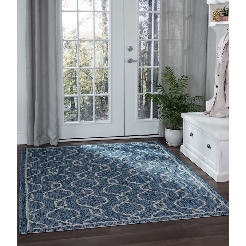 Colonnade Transitional Geometric Indoor/Outdoor Area Rug - 7'10'' x 10'3'' - Indigo