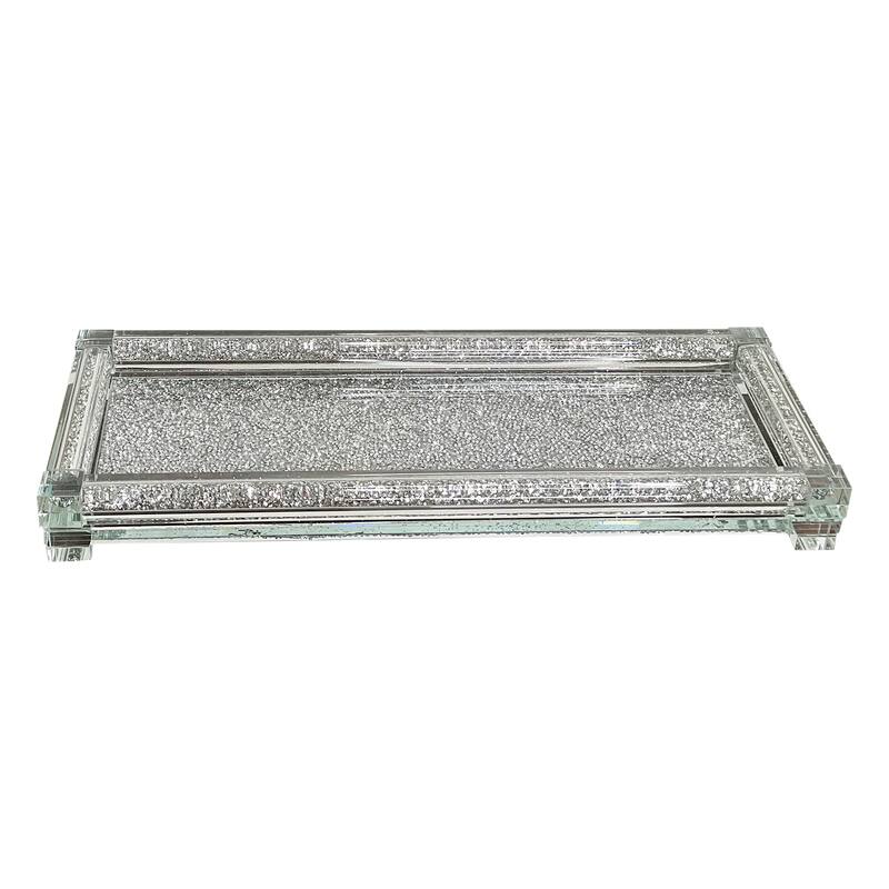 Ambrose Exquisite Small Glass Tray in Gift Box - 15.5 In. L x  6.5 In. W x 1.5 In. H - Silver