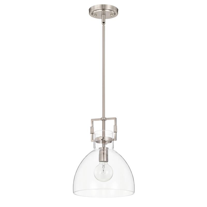 Brushed Nickel 1-Light 10 Inch Bowl Shaped Clear Glass Pendant