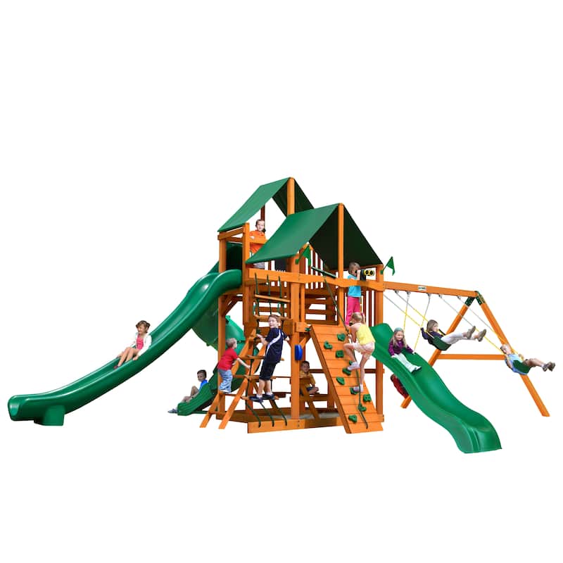 Gorilla Playsets Great Skye II Wood Swing Set with 3 Swing Set Slides