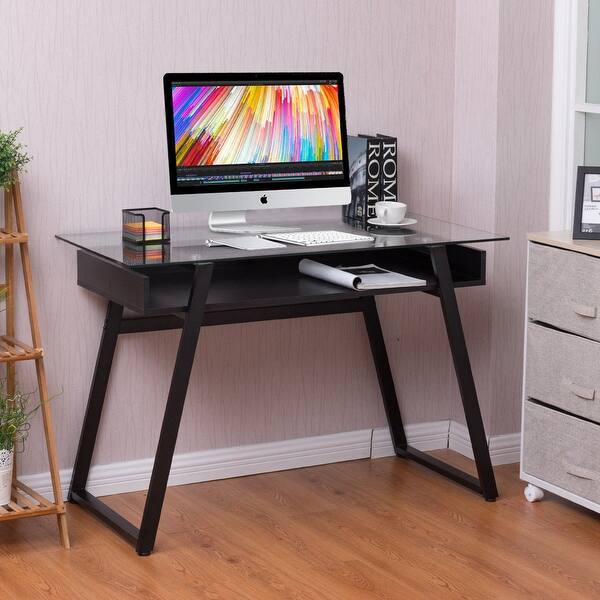 Shop Home Glass Top Writing Study Computer Desk Free Shipping