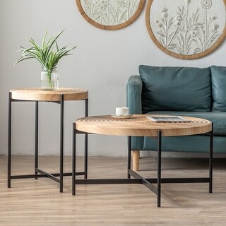 Modern Thread Design Round Coffee Table(Set of 2 pcs ) - Natural - Bed ...