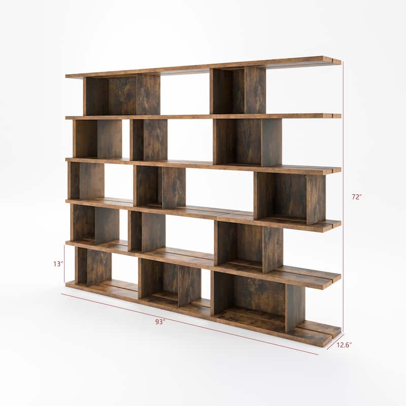 Davee 93" W x 72" H Adjustable Antique Rustic Wood Bookcase - 72" H x 93" W x 12.6" D