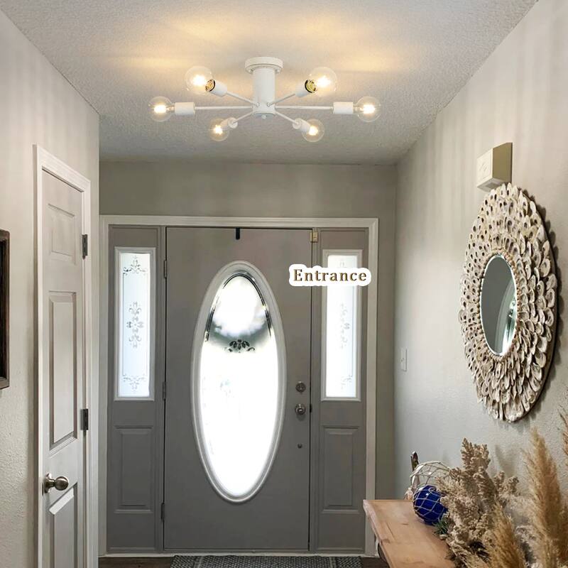 6-Light Mid Century Semi Flush Mount Chandelier for Dining Room