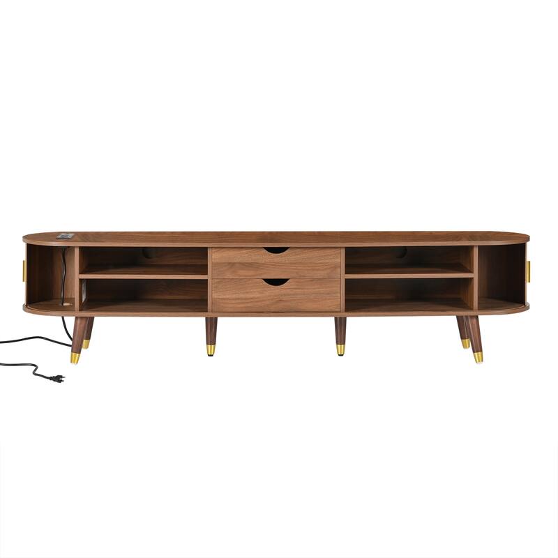 Wooden Tv Stand & Coffee Table Set With Charging Station,Sliding Doors For Tvs Up To 80",Table With Solid Wood Legs