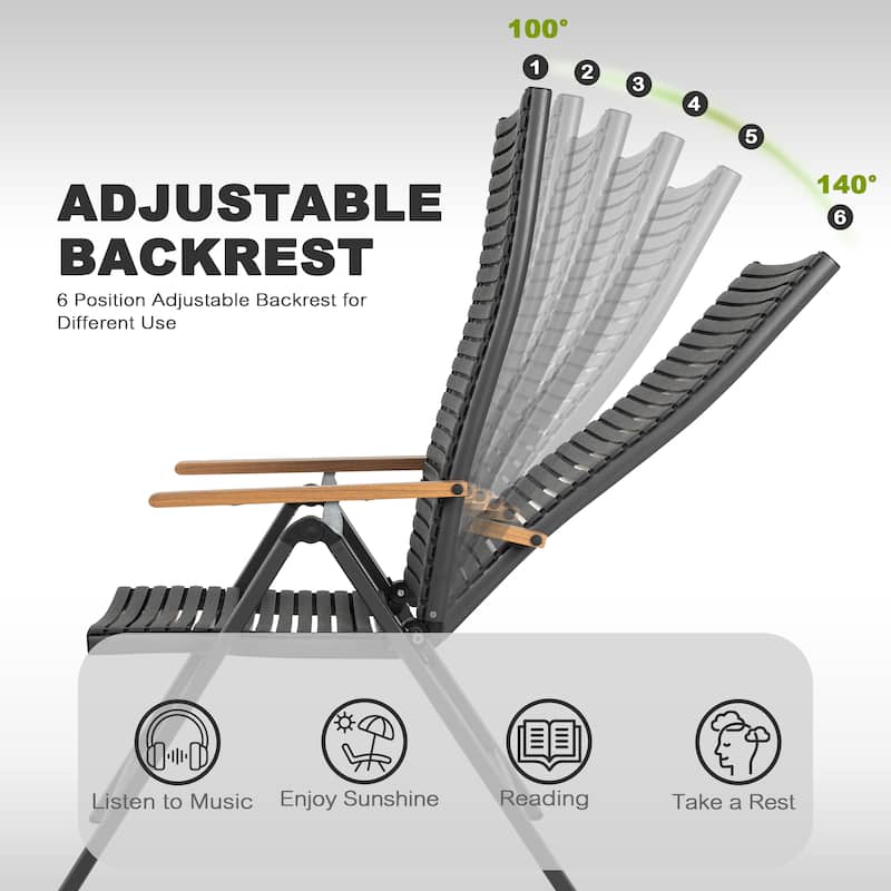 2-Piece Patio Folding Chairs with Aluminum Frame, Adjustable Backrest