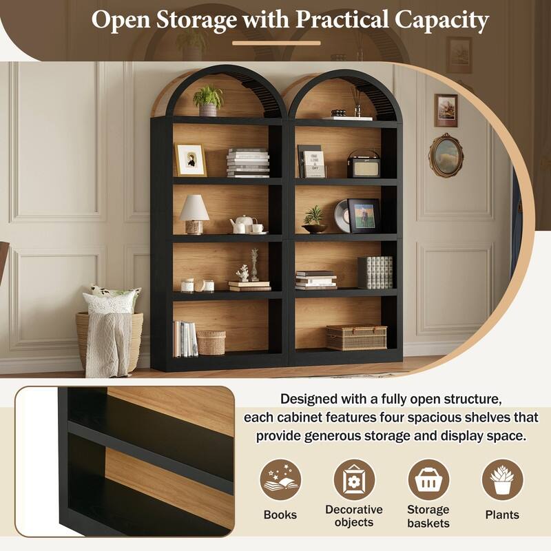 Farmhouse 68.8" Tall Freestanding Bookshelves Set of 2, 5-Tier Display Bookcase Arched Top for Living Room, Bedroom, Home Office