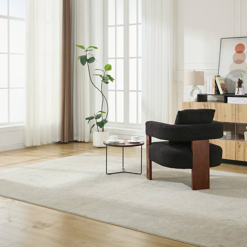SEYNAR Modern Teddy Upholstered Fabric Round Armchair with pillow Set of 2